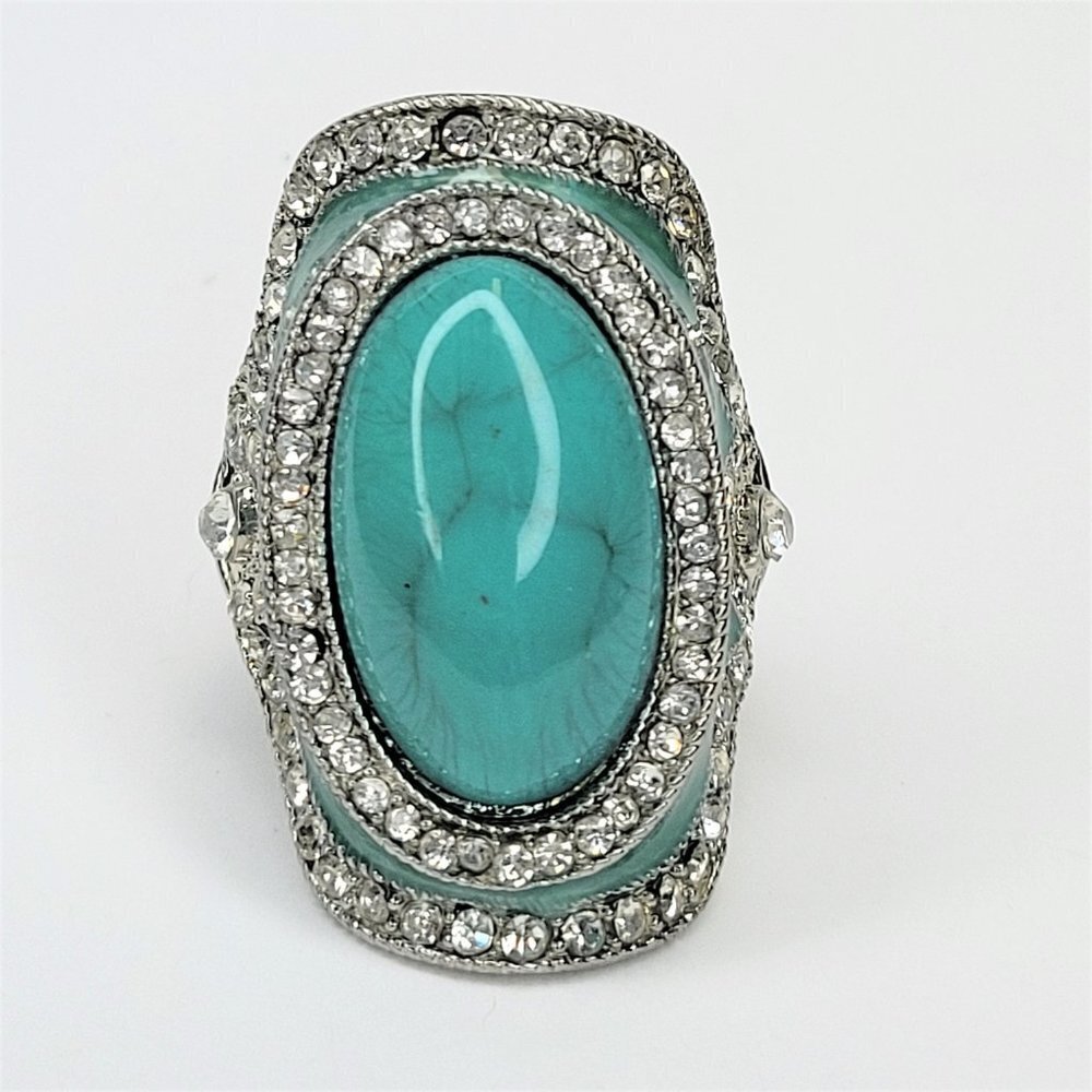 Blue Stretch Ring turquoise hued Ring Large Fashion Ring